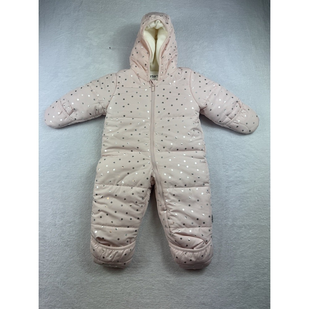 Baby Infant Girls Pink Polka Dot Hooded Snowsuit Zippered 9/12 months Carter's